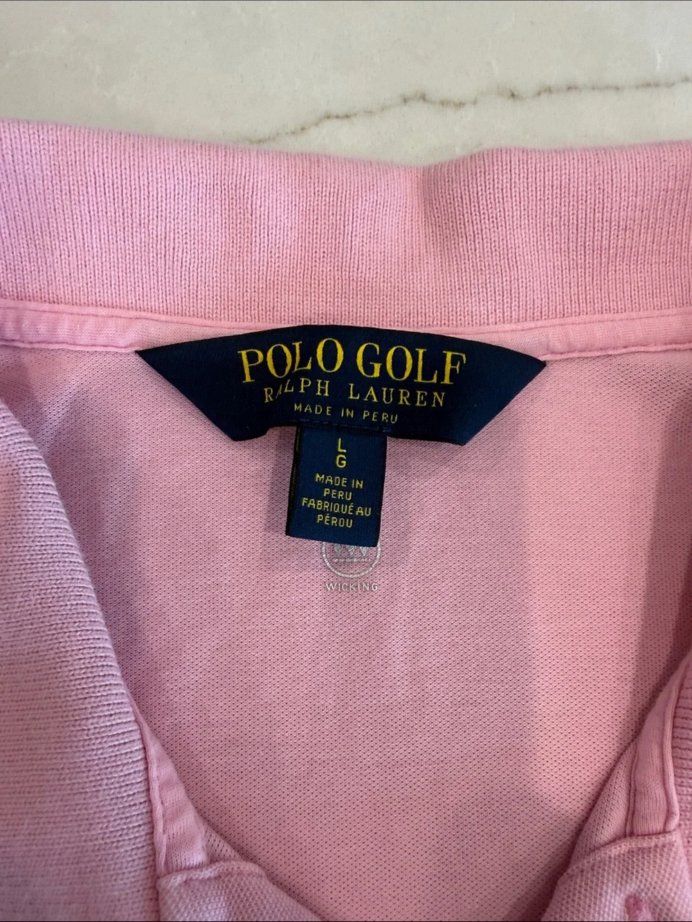 Ralph Lauren Pink Polo with Navy Pony and Collar Trim - Picture 2 of 8